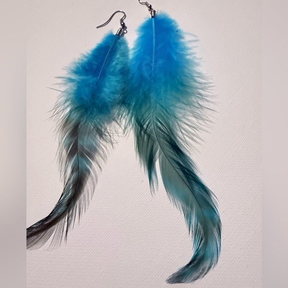 Airy blue feather earrings - Picture 2 of 4